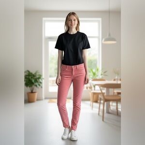 Free People~ size 26~ Orange Peach Corduroy Ankle  Floral Embroidered Sp…